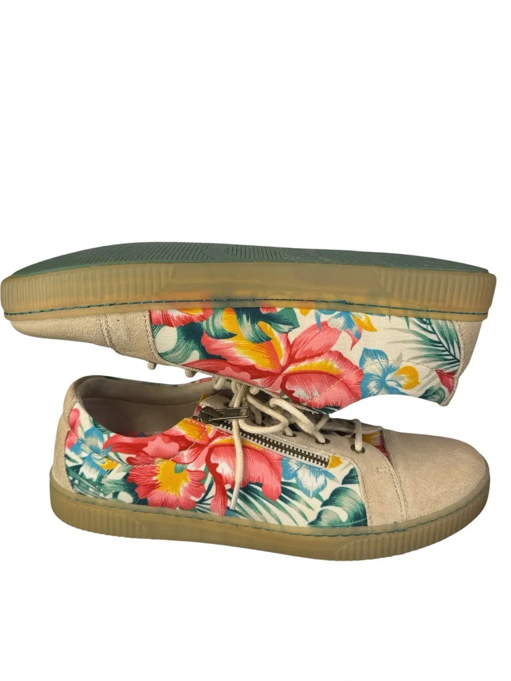 Born Tamara Multi Floral Tropical Canvas  Suede Lace Up Sneaker Size 10